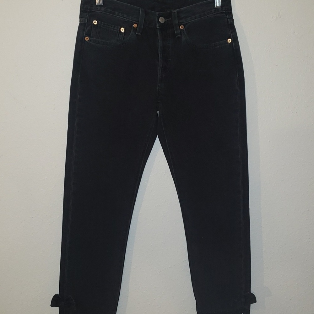 Levi 501 black tapered jeans bows